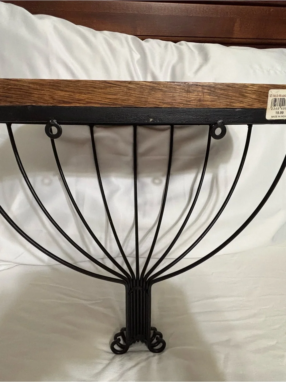 Cost Plus World Market Black Metal and Brown Wood Fan-Style Half-Moon Wall Shelf